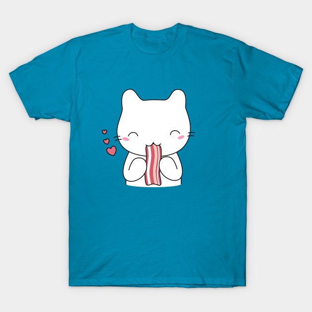 Cute Bacon Eating Cat T-Shirt T-Shirt by happinessinatee